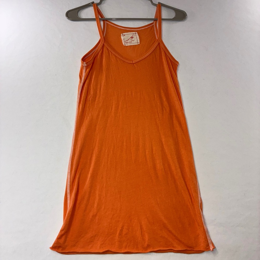 412 Softbird Pima Cotton Mini Dress M Orange V-Neck Contrast Stitch Spaghetti